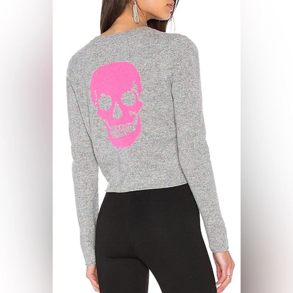 Skull Cashmere Gray Sweater with Pink Skull - Picture 1 of 7